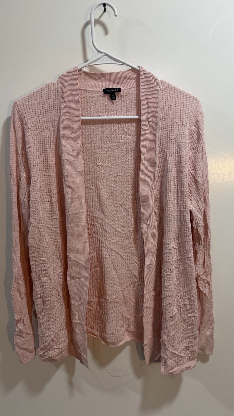 Talbots Pink Open Front Knit Lightweight Cardigan Women Size XL